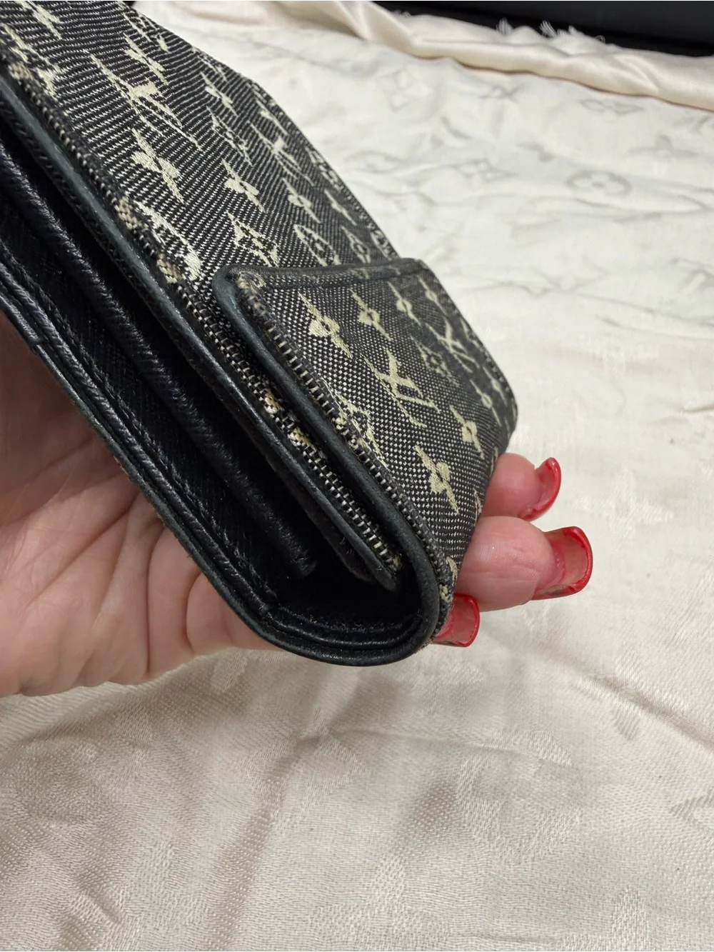 Louis Vuitton mini lin Black & Beige Monogram Compact Fold Wallet Denim